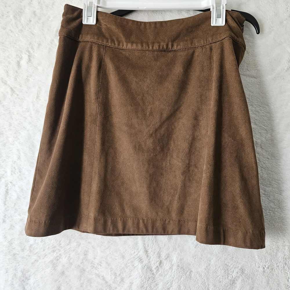 A-Line Faux Suede Skirt in Chestnut Brown